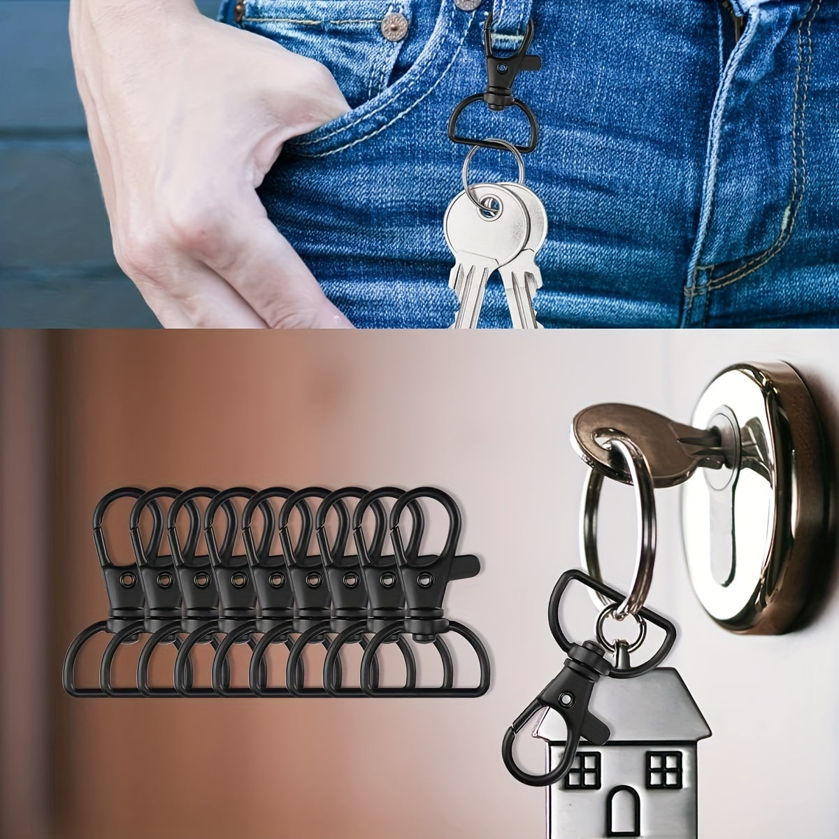 30 PCS Swivel Clasp Lobster Claw Clasps with Key Rings for Snap Tabs