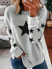 Star Print Crew Neck Pullover Sweatshirt for Women