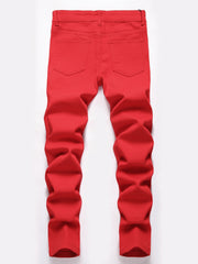 Boys Red Ripped Distressed Skinny Stretch Jeans