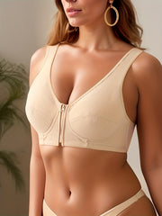 4pcs Wireless Push Up Bras Solid Zipper Comfy & Breathable Lingerie