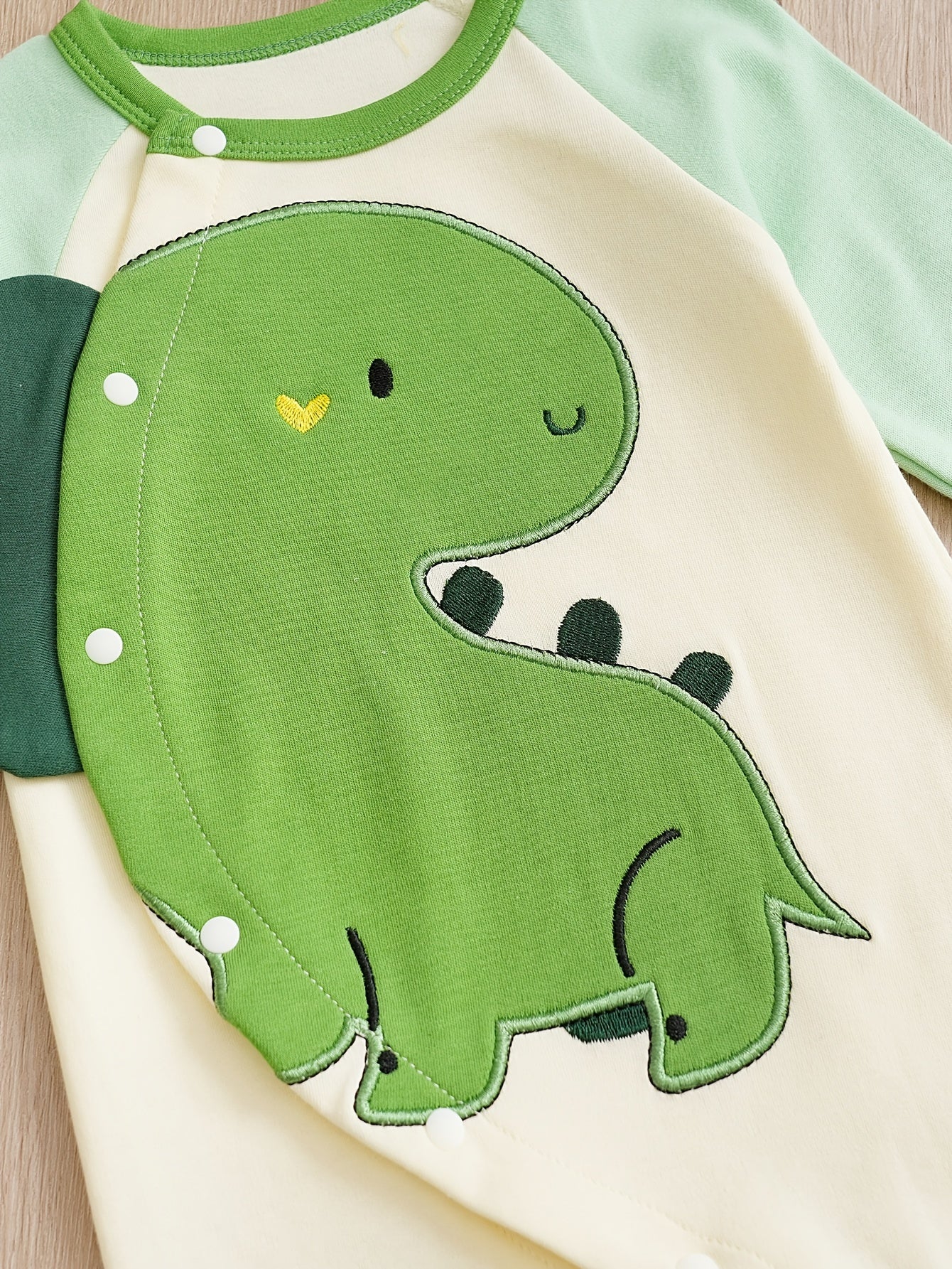 Cotton Dinosaur Pattern Stitching Long Sleeve Baby Bodysuit