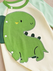 Cotton Dinosaur Pattern Stitching Long Sleeve Baby Bodysuit