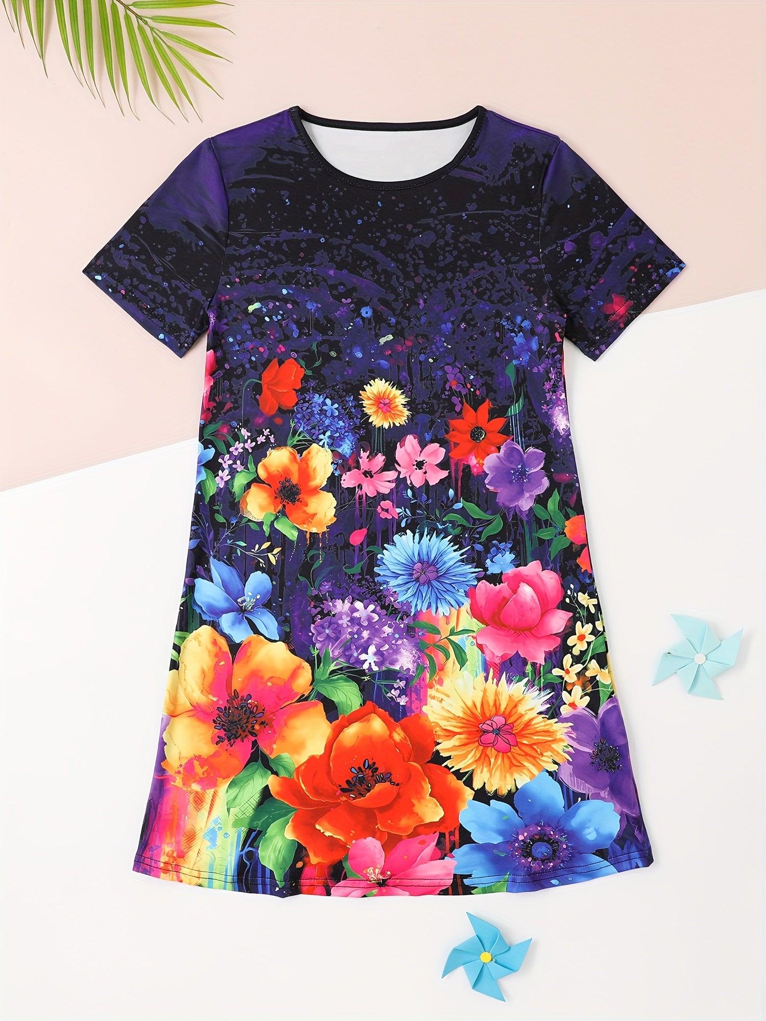 Flower Print Short Sleeve Dress for Summer Party