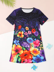 Flower Print Short Sleeve Dress for Summer Party