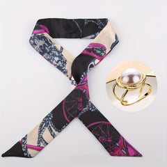 2pcs Purple Skinny Scarf & Scarf Ring Set - Neckerchief Twilly Scarf & Faux Pear