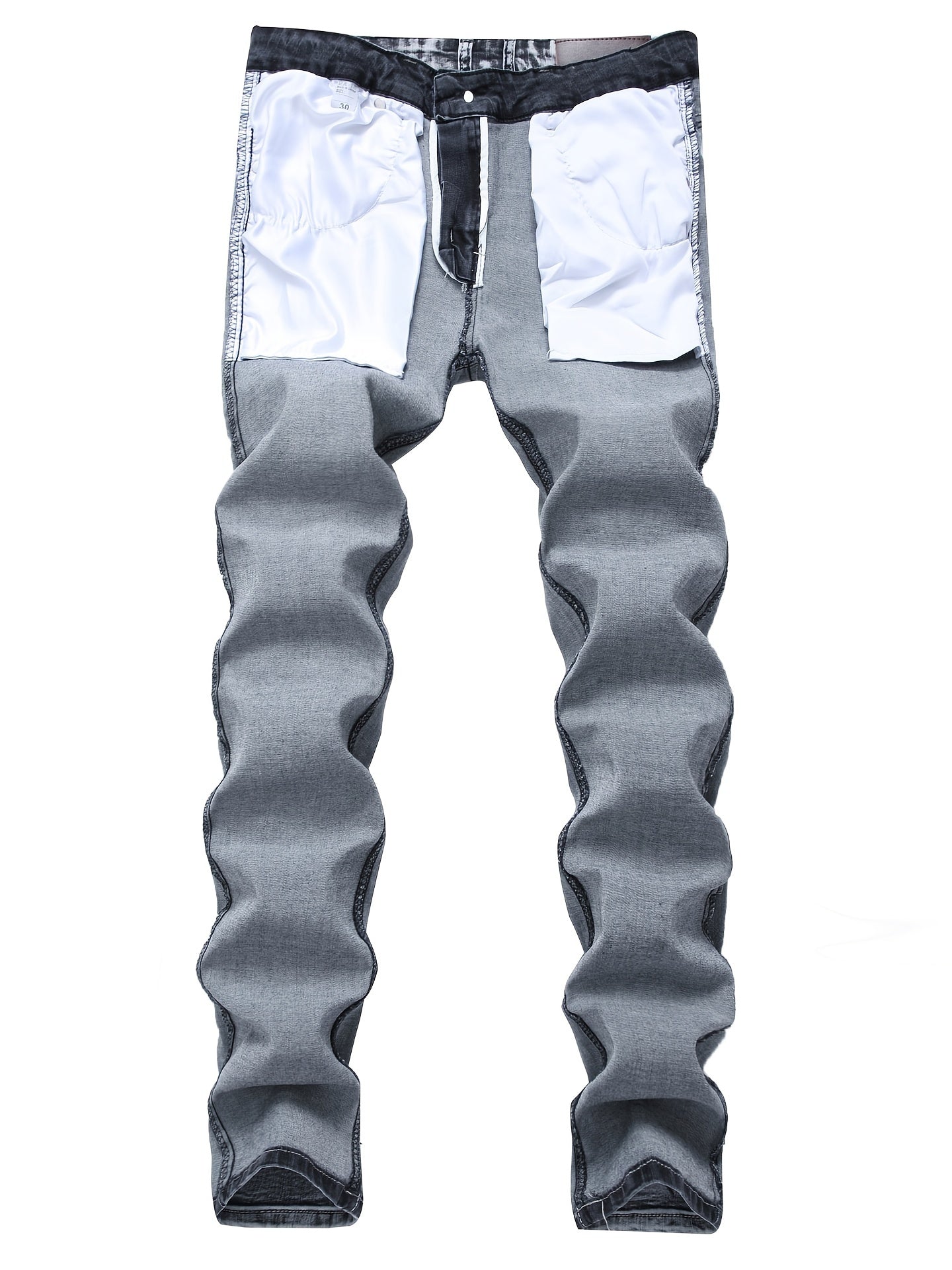 Men's Slim Grey Jeans Youth Stretch Trousers