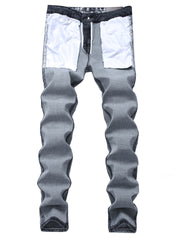 Men's Slim Grey Jeans Youth Stretch Trousers