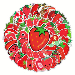 50pcs Strawberry Waterproof Stickers Water Bottles Laptop Luggage