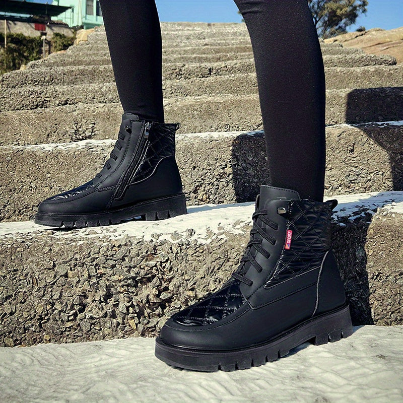 Women's Quilted Snow Boots Round Toe Lace Up Ankle Boots