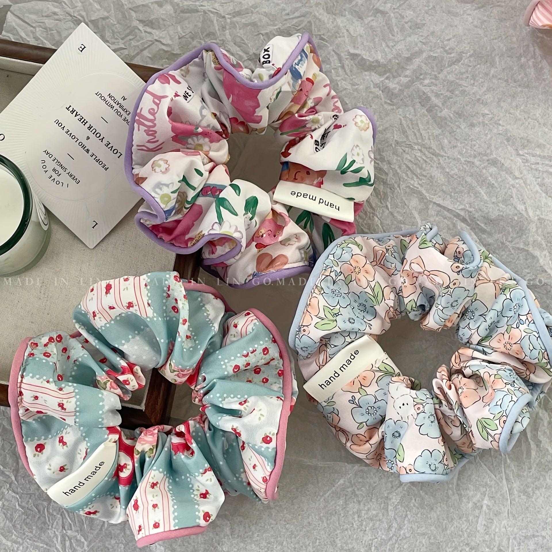 Floral Print Scrunchies Hair Tie Style Hair Rope Sweet Cartoon Bear Hair Accesso