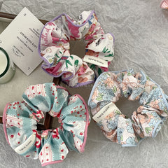 Floral Print Scrunchies Hair Tie Style Hair Rope Sweet Cartoon Bear Hair Accesso