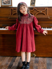 Cotton Flower Graphic Long Sleeve Dress Girls Kids Clothes