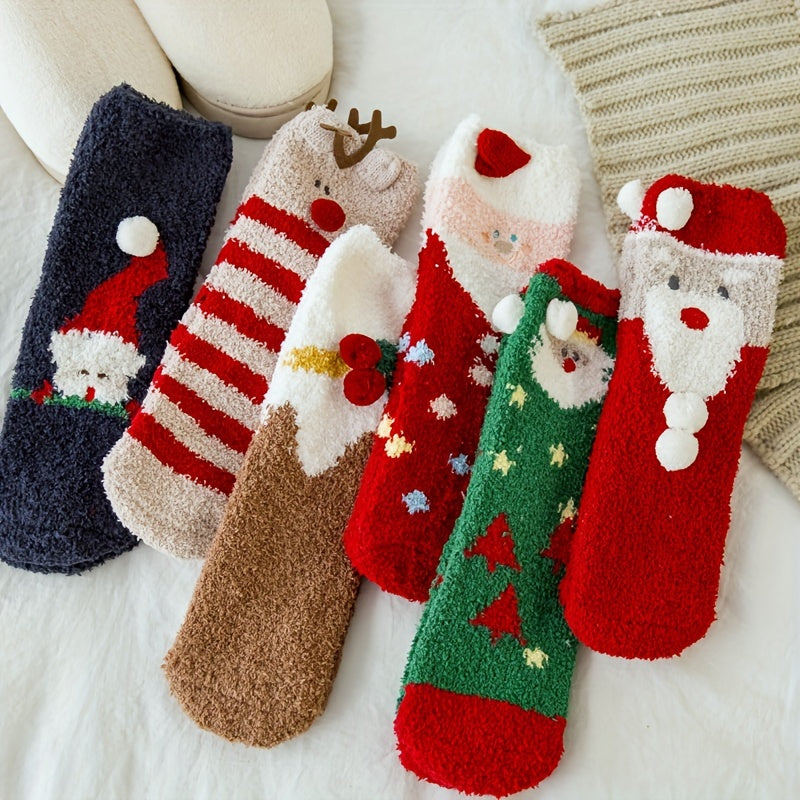 6 Pairs Cartoon Print Socks Fuzzy Warm Women's Stockings