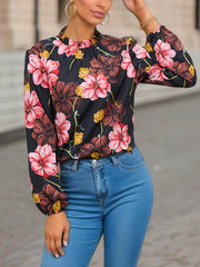 Blouse Women's Plus Ruffle Trim Mock Neck Top