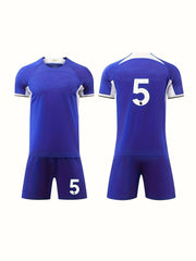 2pcs Boys Breathable Sports Training Outfit Quick Drying T-shirt & Shorts