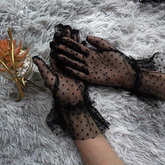 Polka Dot Lace Gloves Short Transparent Gloves for Party Prom Wedding
