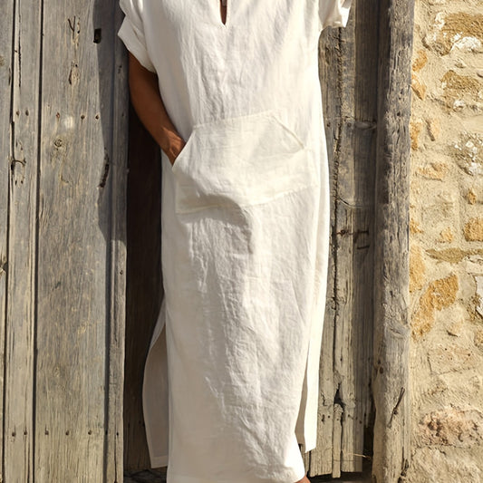 Vintage Islamic Arabic Kaftan For Men Long Sleeve V Neck Muslim Clothes