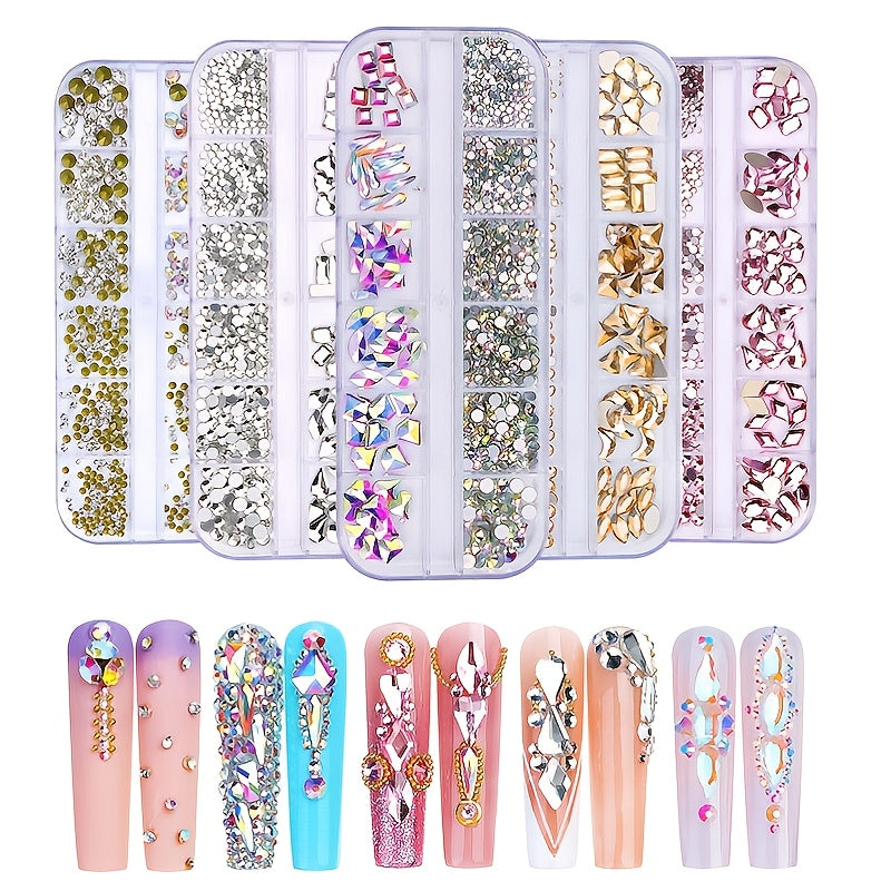 12 AB Nail Rhinestones Flat Bottom Crystal Diamond Gems 3D Glitter Nail