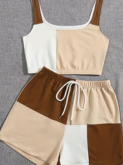 Sleeveless Crop Tank Top & Elastic Waist Shorts Set