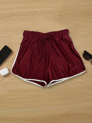 Drawstring Contrast Trim Shorts for Women
