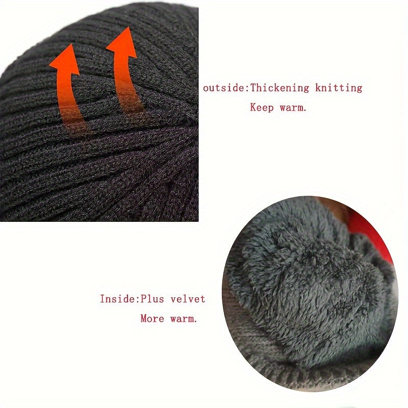 Winter Velvet Knit Hat With Earflap Skull Warm Cap Beanie Hat