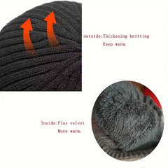 Winter Velvet Knit Hat With Earflap Skull Warm Cap Beanie Hat
