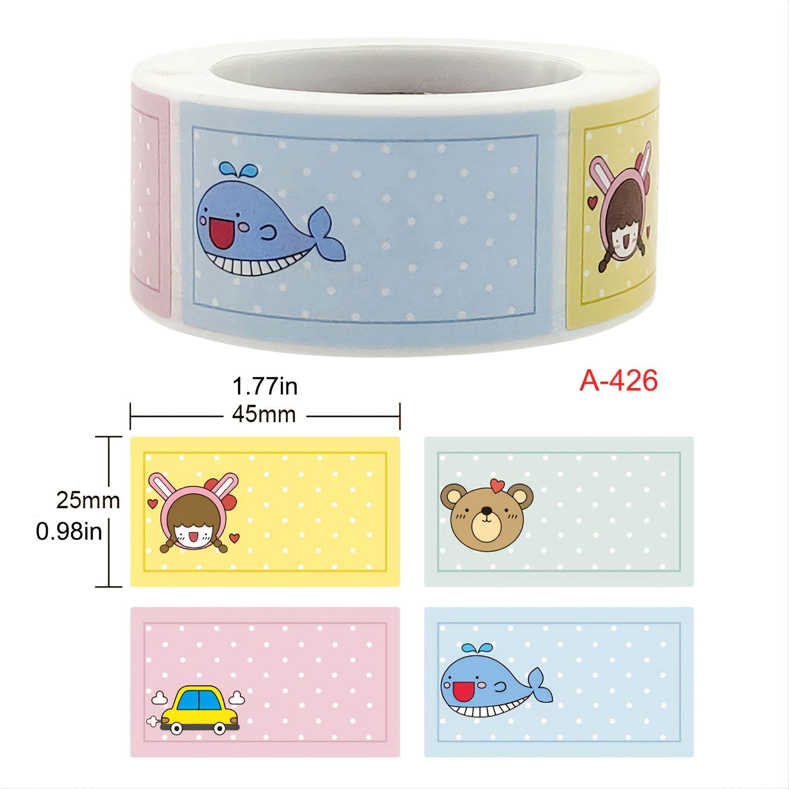 250pcs Cartoon Name Tag Stickers Roll