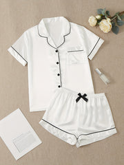 Satin Pajamas Set Short Sleeve Top & Shorts