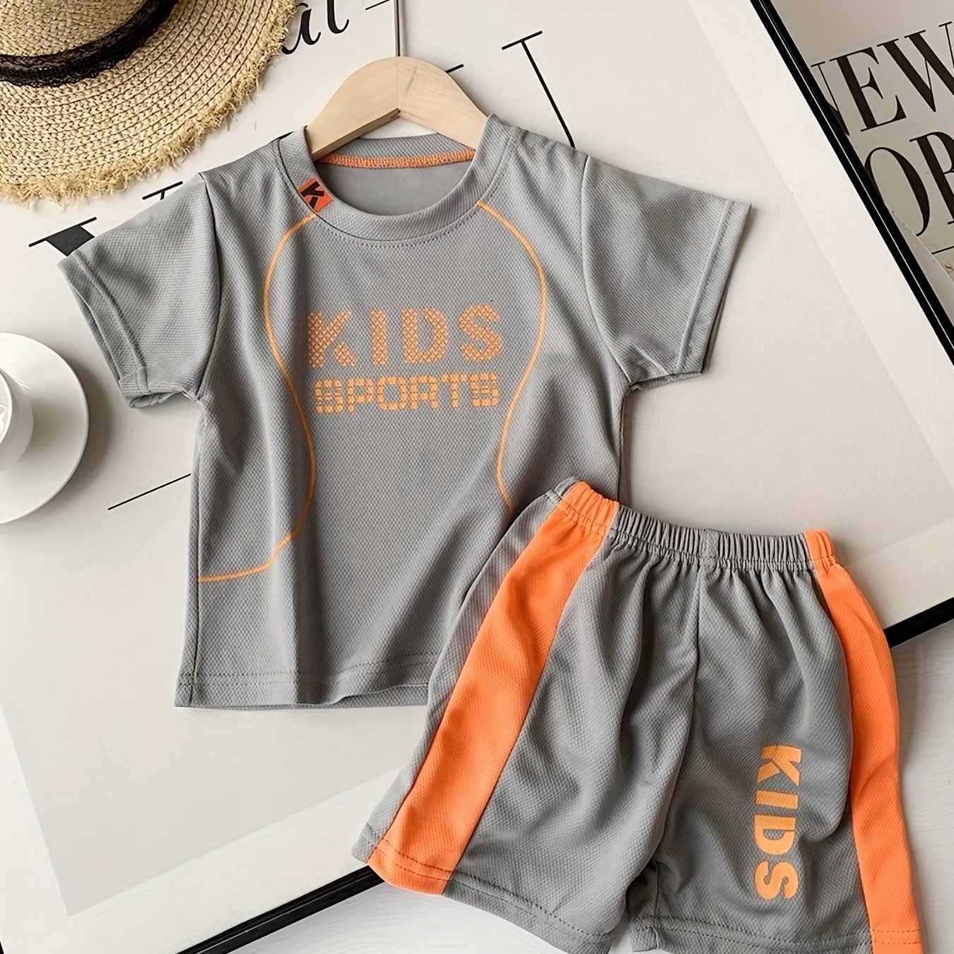 2pcs Boy's Letter Print T Shirt And Shorts Set Summer Casual Quick Drying Outfit