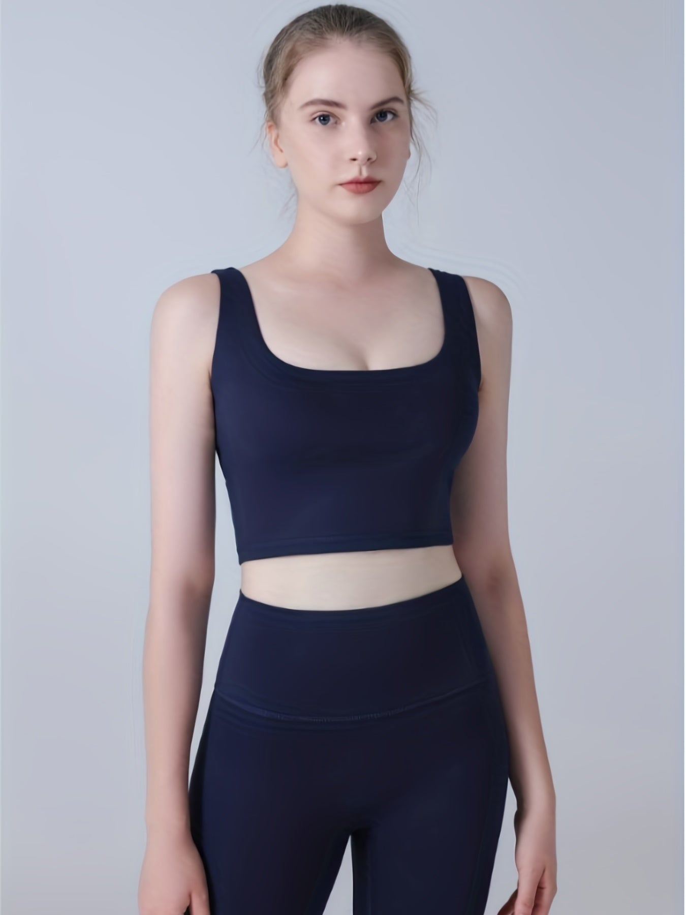 Solid Square Neck Sports Bra High Stretch Yoga Tank Top