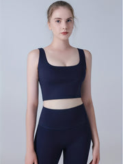 Solid Square Neck Sports Bra High Stretch Yoga Tank Top