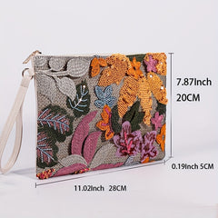 Embroidery Clutch Straw Bag Sequin Flower Handbag Women's Woven Square Purse