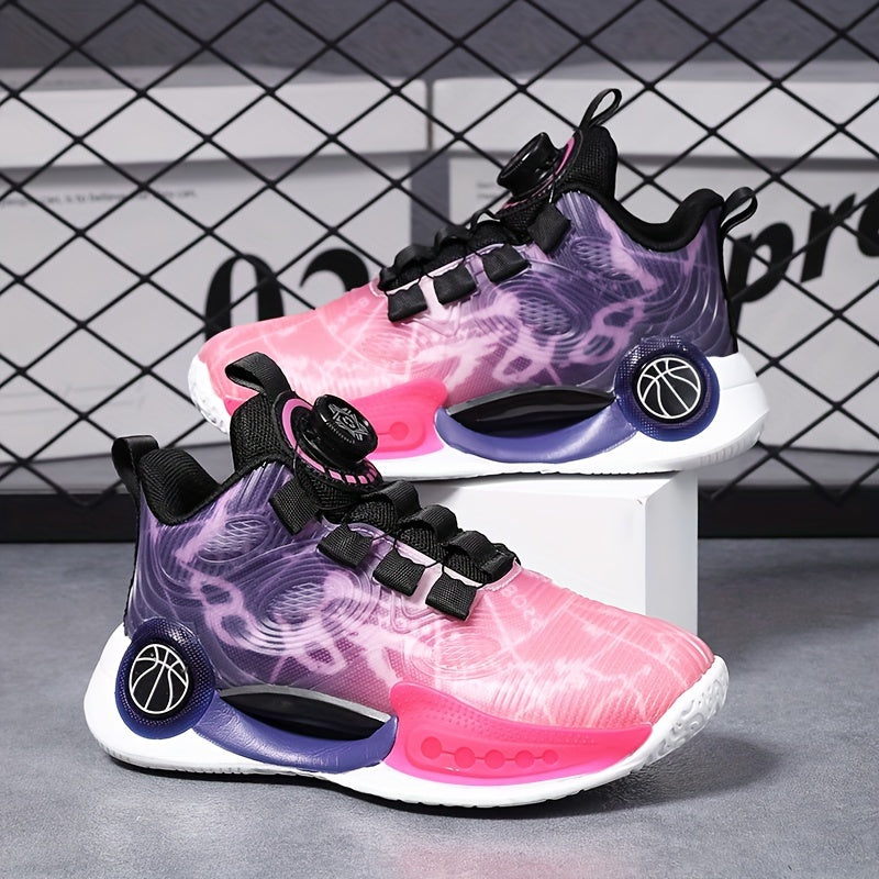 Boy's Basketball Shoes with Rotating Buckle Non Slip Sneakers