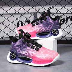 Boy's Basketball Shoes with Rotating Buckle Non Slip Sneakers