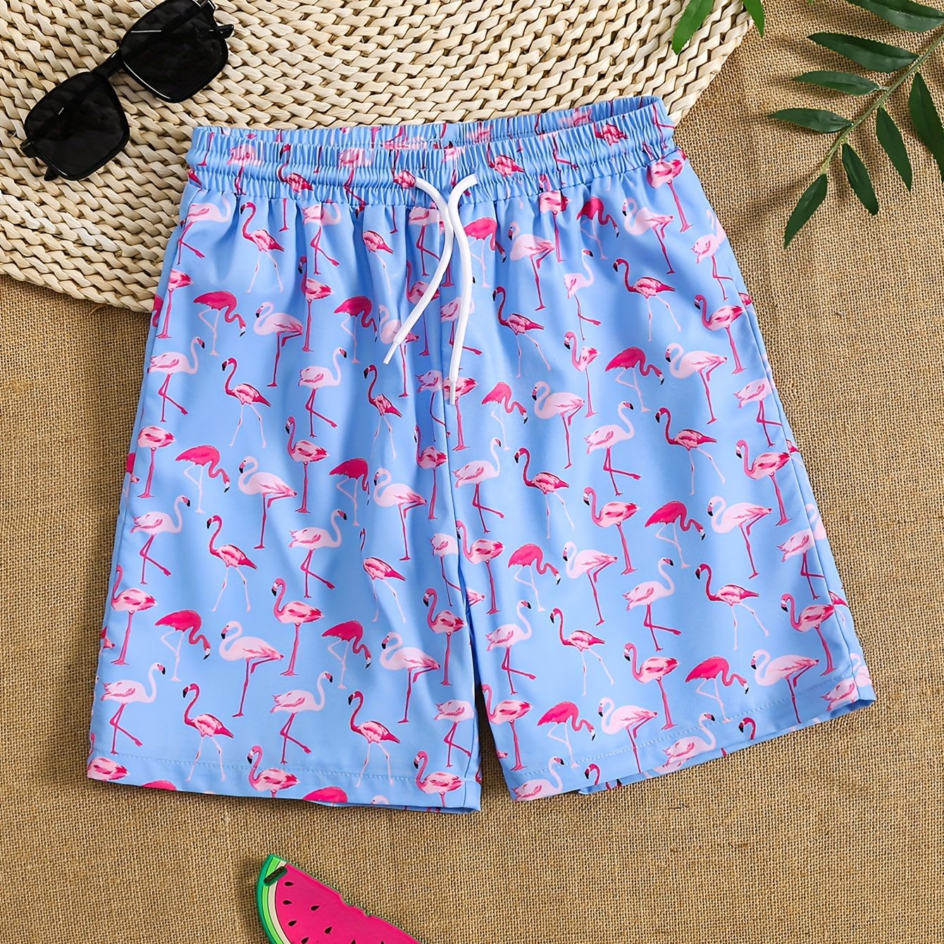 Boys Flamingo Print Swim Trunks Elastic Waist Beach Pants