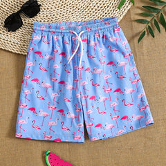 Boys Flamingo Print Swim Trunks Elastic Waist Beach Pants