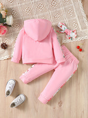 Girl's Set: Hooded Top, Leopard Print Pants & Headband