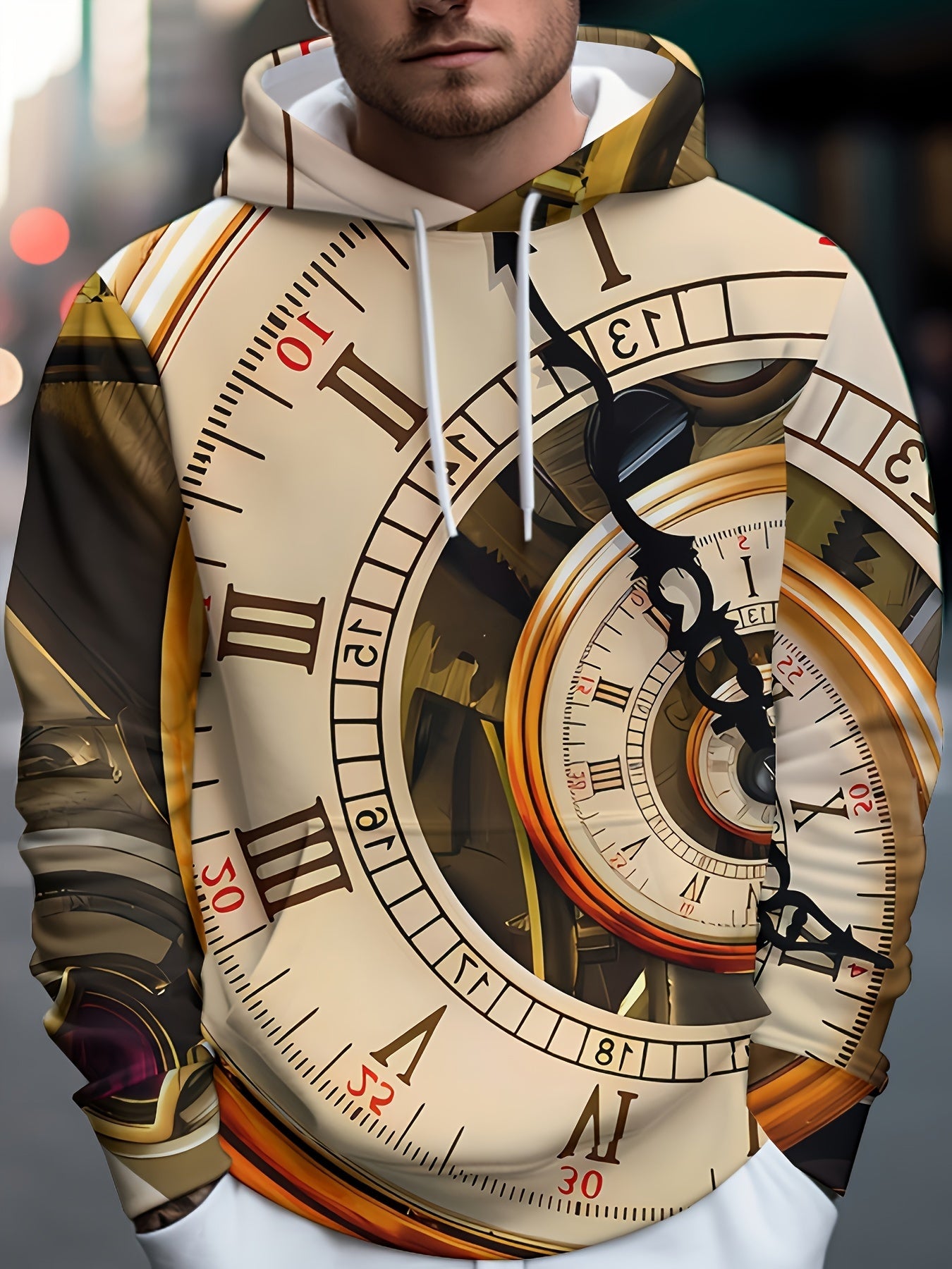 Compass Print Hoodies Men Graphic Hoodie Comfy Loose Pullover Mens Clothing