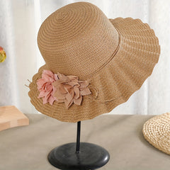 Flower Decor Ruffles Sun Hat Solid UV Protection Straw Hats