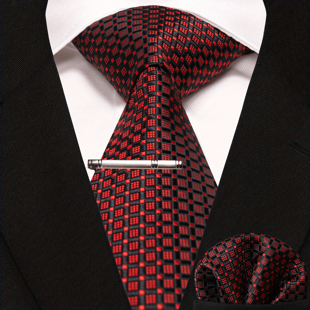 3pc Silk Tie And Square Scarf Tie Clip Set For Men