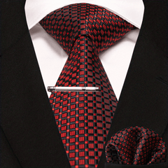3pc Silk Tie And Square Scarf Tie Clip Set For Men