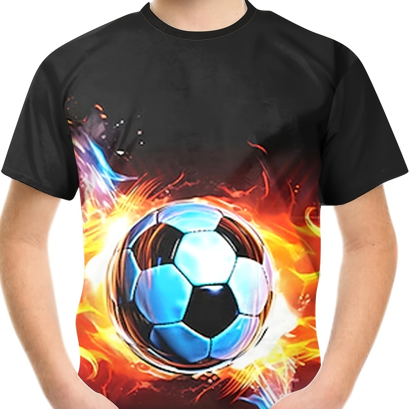 Football In Flame 3D Print Boy's T shirt Kids Casual Short Sleeve Summer Top