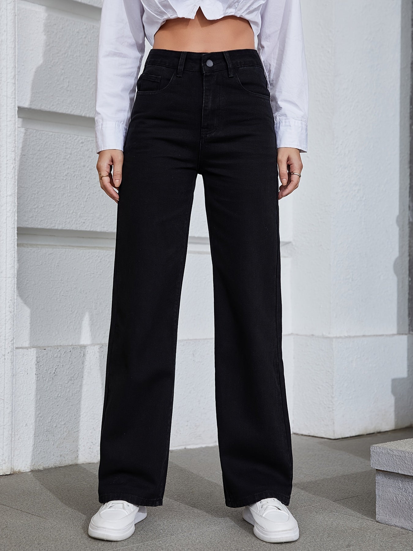 High Waist Wide Leg Straight Jeans Women's Denim Pants
