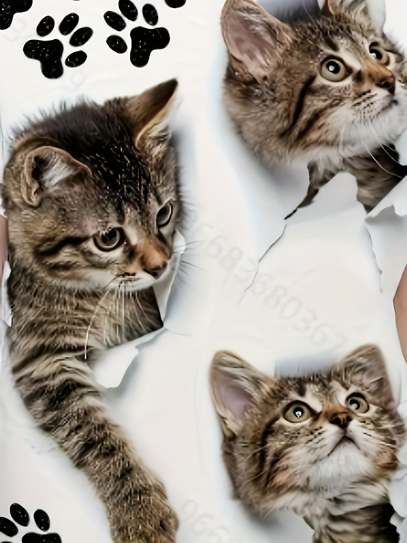 3D Kitty & Paw Short Sleeve T-shirt - Summer Clothes