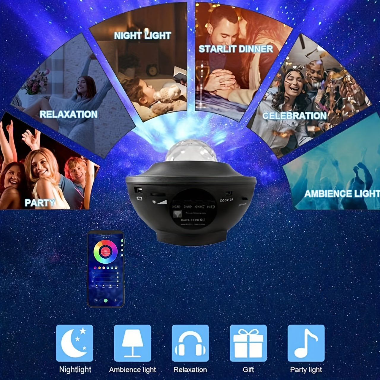 4 in 1 Galaxy Projector Light with Music Speakers