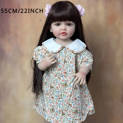 Realistic Silicone Reborn Girl Doll with Floral Dress & Accessories