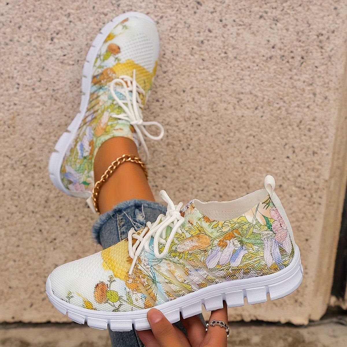 Floral Pattern Low Top Sneakers Women