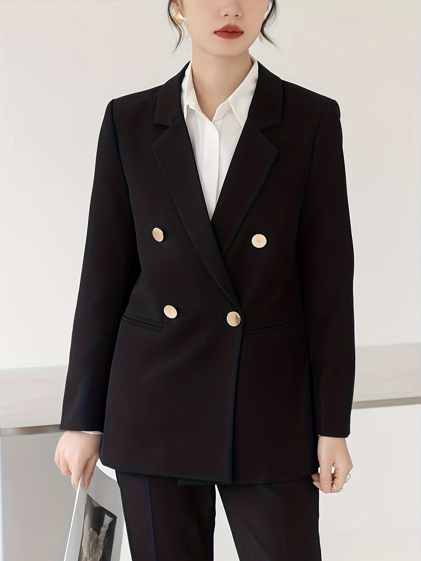 Double Breasted Blazer Lapel Long Sleeve Blazer