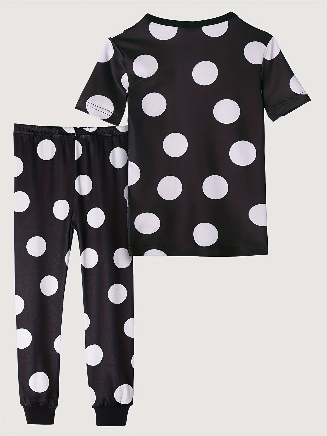 Girl's Polka Dot Pajama Set, Short Sleeve Top & Long Pants