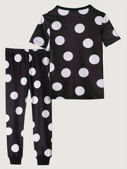 Girl's Polka Dot Pajama Set, Short Sleeve Top & Long Pants